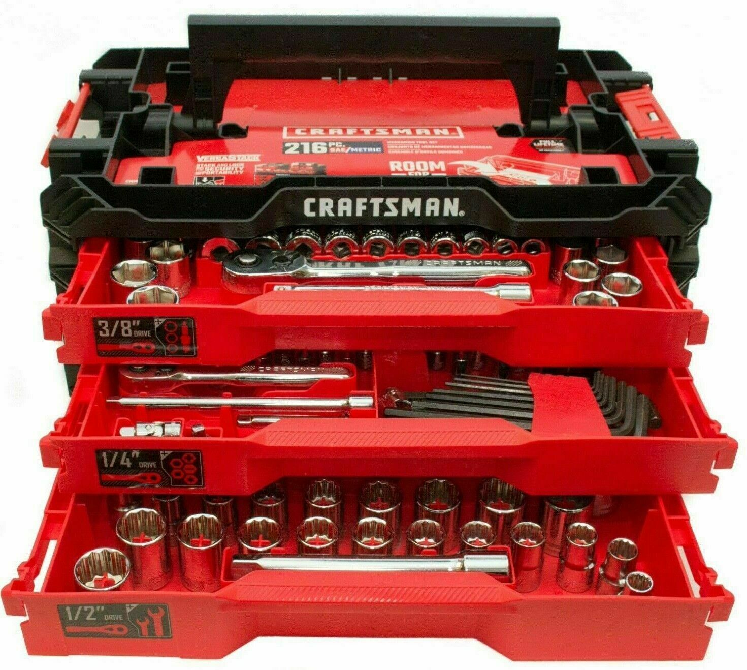 Craftsman VERSASTACK 216 Piece Mechanic’s Tool Set With 3 Drawer Case