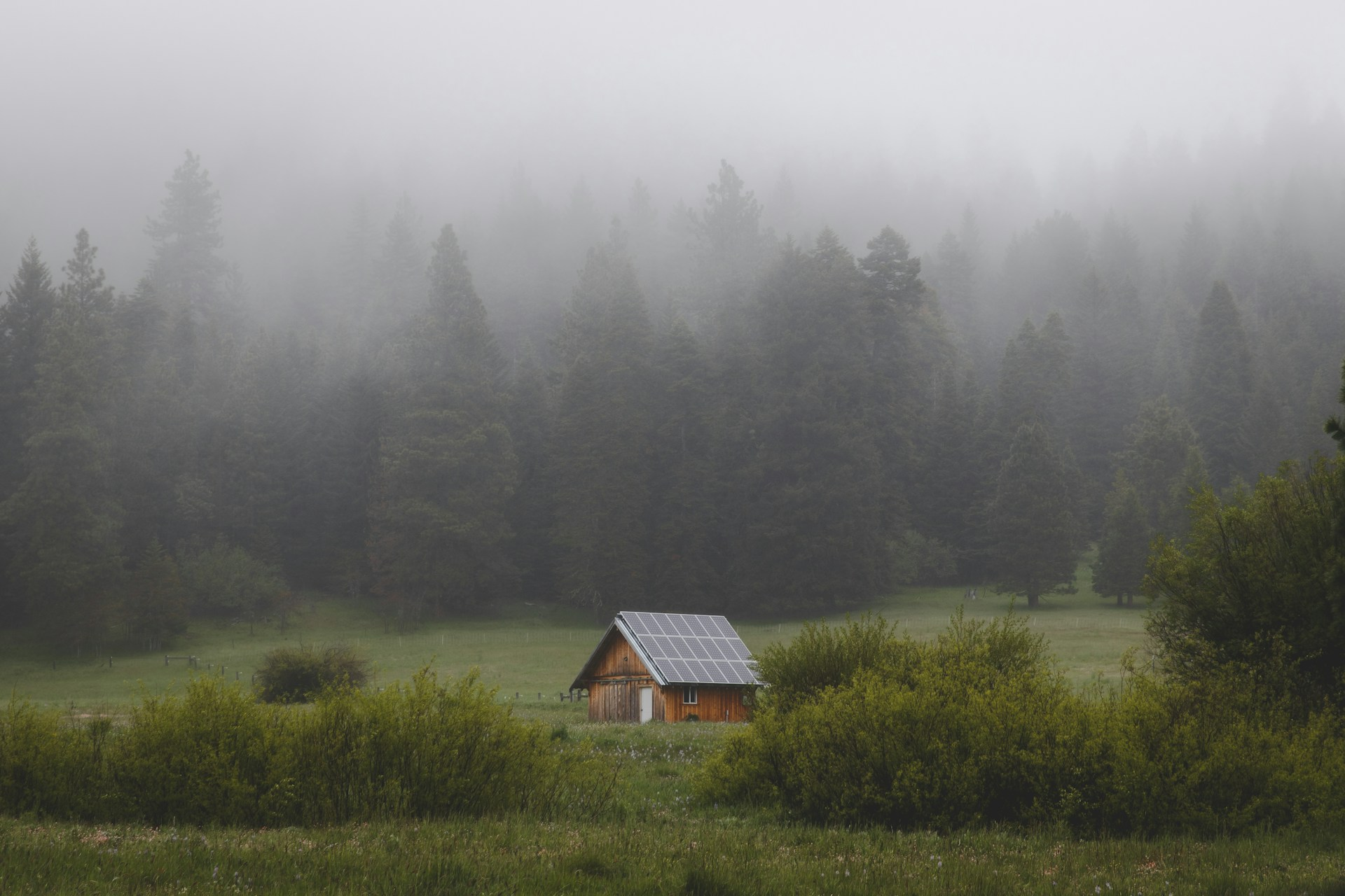 Off-Grid House in the mist
