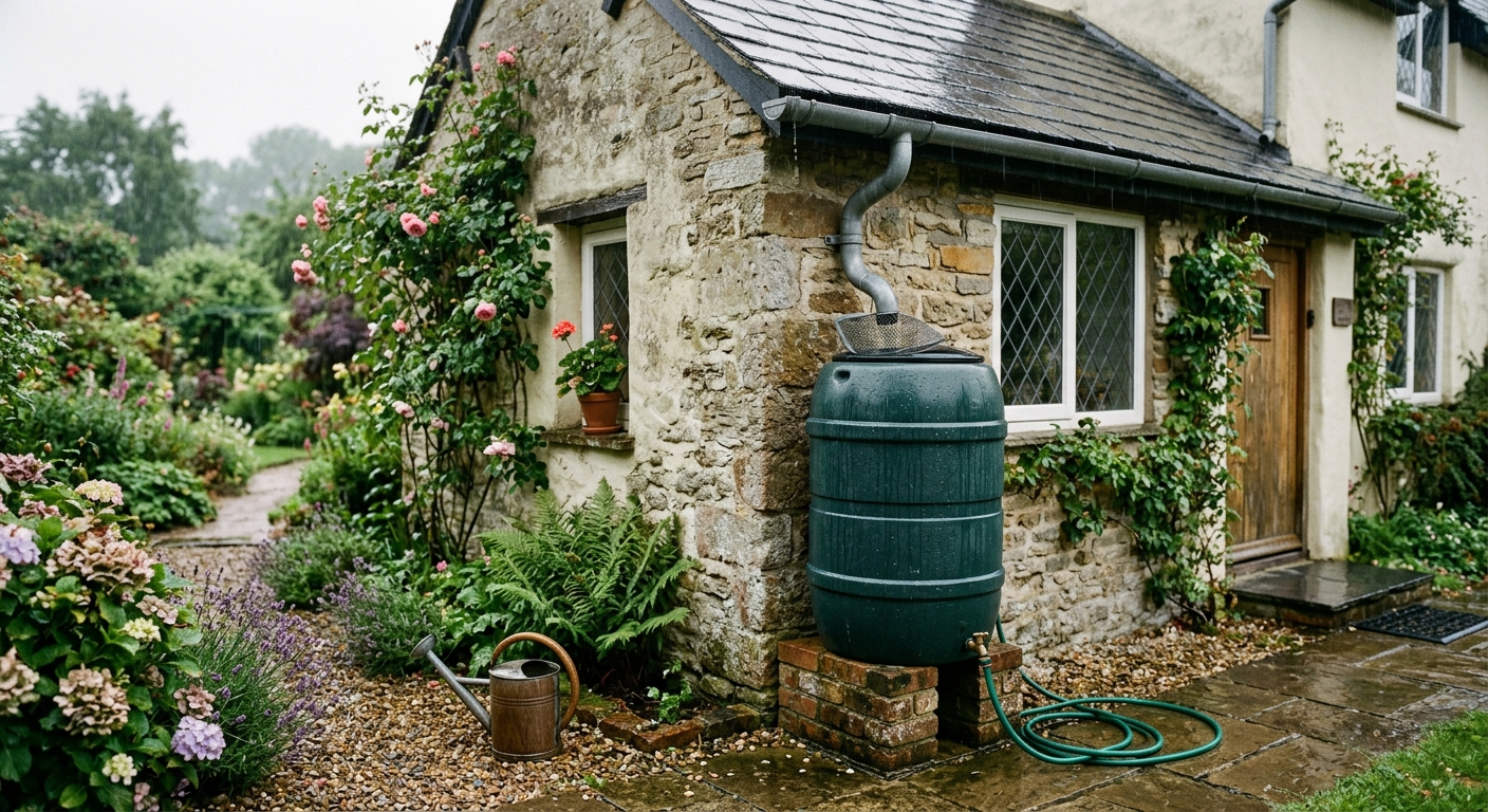 Rainwater being collected at a cottage