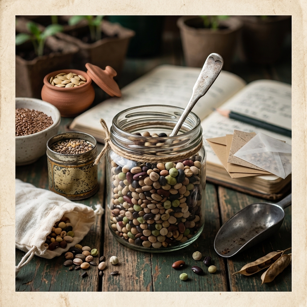 Jars of seeds for saving